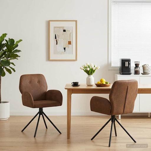 Scaune de dining rotative 2 pcs Piele Suedată Sintetică Maro - WALTI WALTI