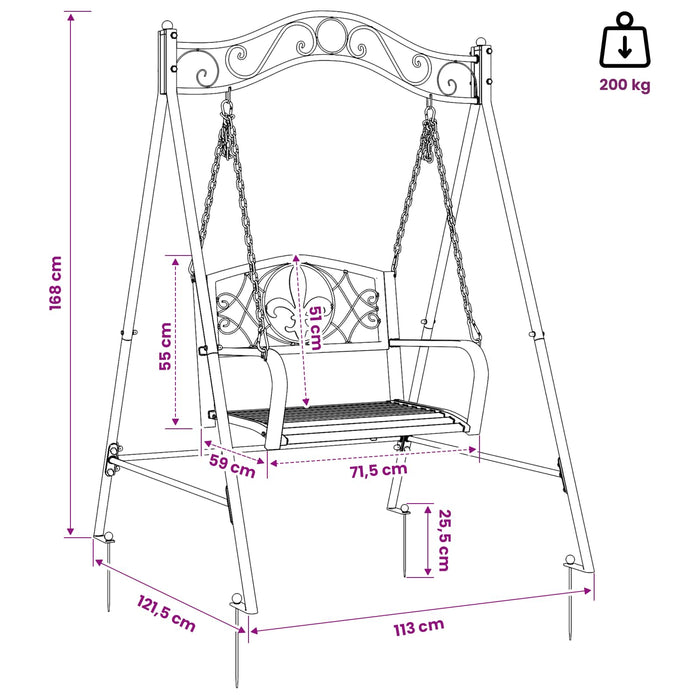 Bancă swinging Oțel 113 x 121,5 x 168 cm Alb Antic - WALTI WALTI