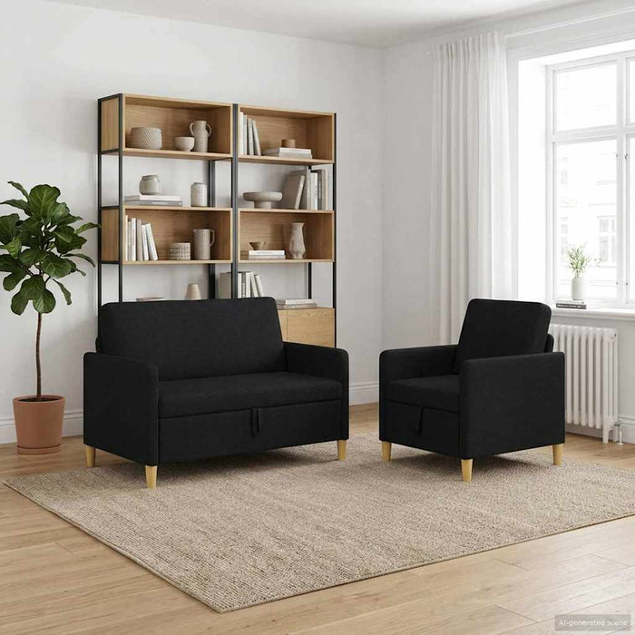 Set de canapea cu spațiu de depozitare 2 pcs Negru Poliester - WALTI WALTI