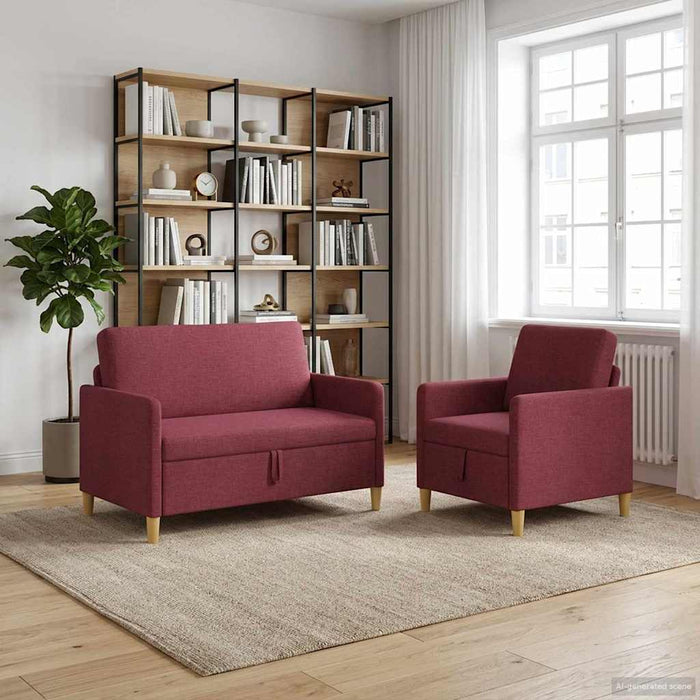 Set de canapea cu spațiu de depozitare 2 pcs Roșu Vin Poliester - WALTI WALTI