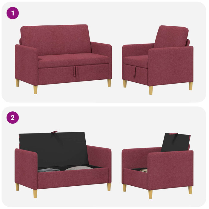 Set de canapea cu spațiu de depozitare 2 pcs Roșu Vin Poliester - WALTI WALTI