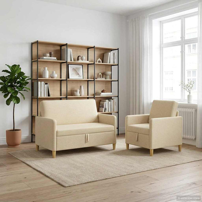 Set de canapea cu spațiu de depozitare 2 pcs Crem Poliester - WALTI WALTI