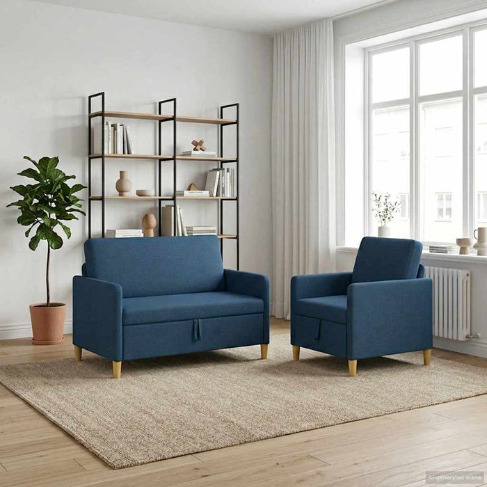 Set de canapea cu spațiu de depozitare 2 pcs albastru Poliester - WALTI WALTI