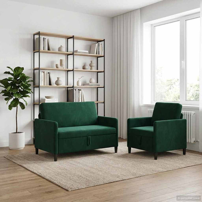 Set de canapea cu spațiu de depozitare 2 buc. Verde închis WALTI