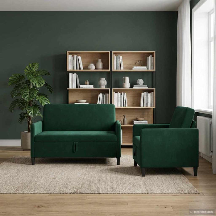 Set de canapea cu spațiu de depozitare 2 buc. Verde închis WALTI