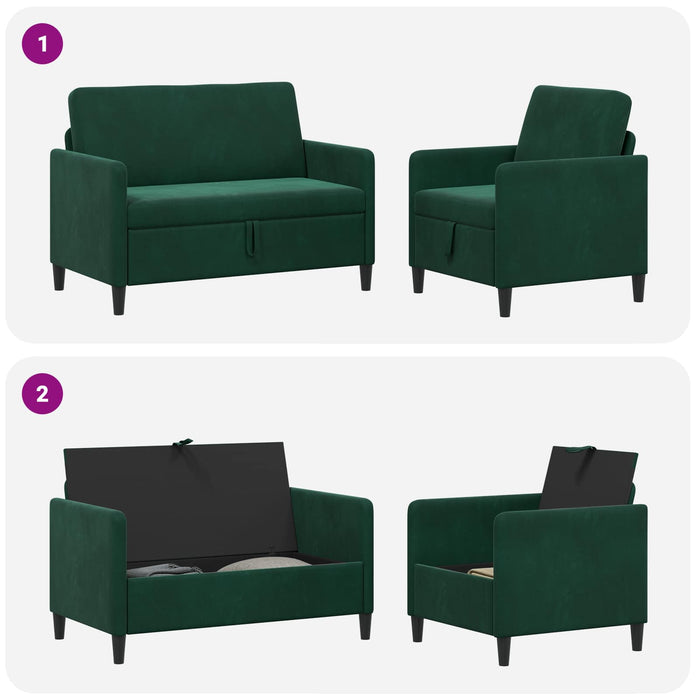 Set de canapea cu spațiu de depozitare 2 buc. Verde închis WALTI