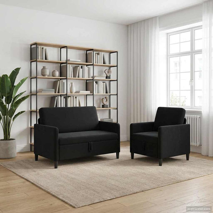 Set de canapea cu spațiu de depozitare 2 buc. Negru Poliester WALTI
