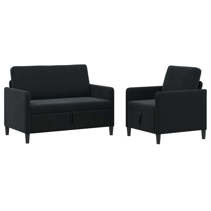 Set de canapea cu spațiu de depozitare 2 buc. Negru Poliester WALTI