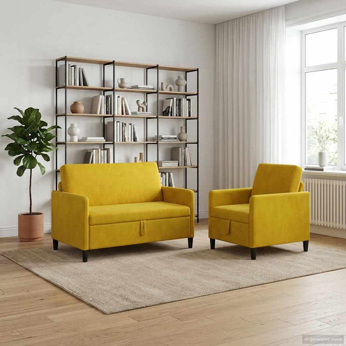 Set de canapea cu spațiu de depozitare 2 buc. Galben Poliester WALTI