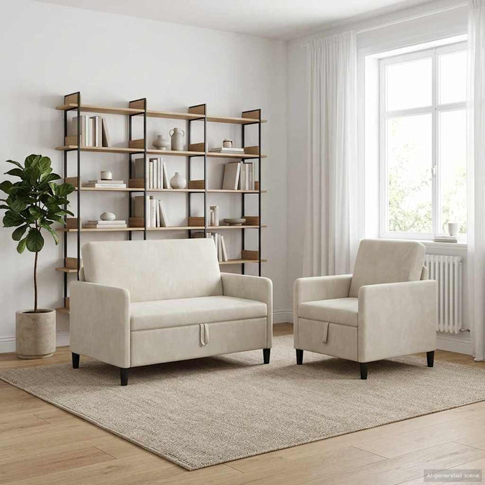 Set de canapea cu spațiu de depozitare 2 buc. Crem Poliester WALTI