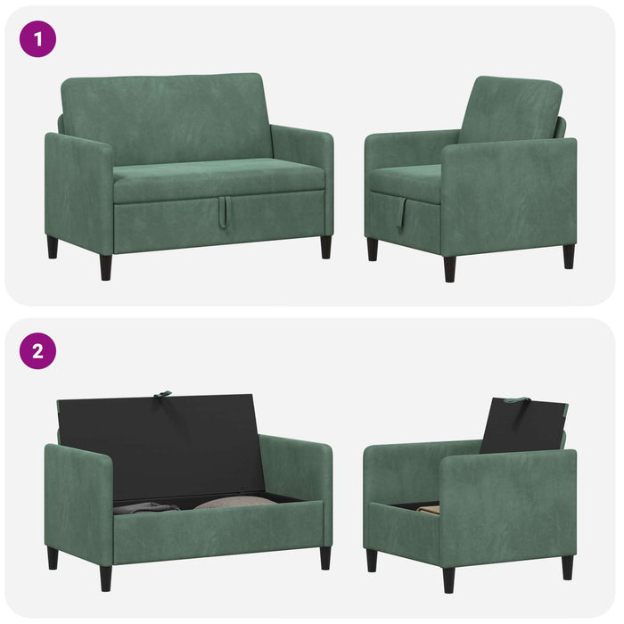 Set de canapea cu spațiu de depozitare 2 buc. Verde Mării WALTI