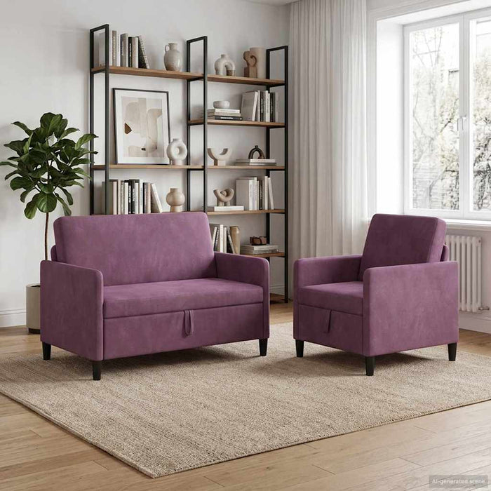 Set de canapea cu spațiu de depozitare 2 buc. Violet Poliester WALTI