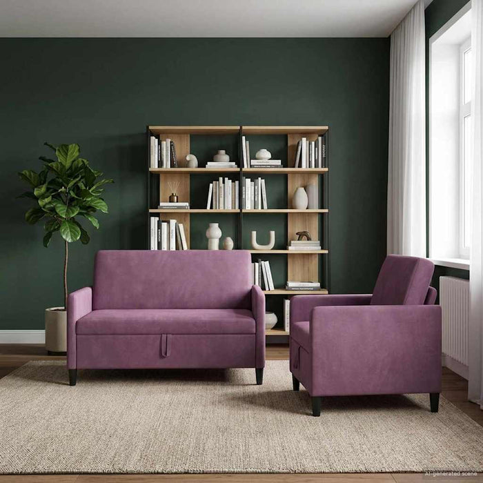 Set de canapea cu spațiu de depozitare 2 buc. Violet Poliester WALTI