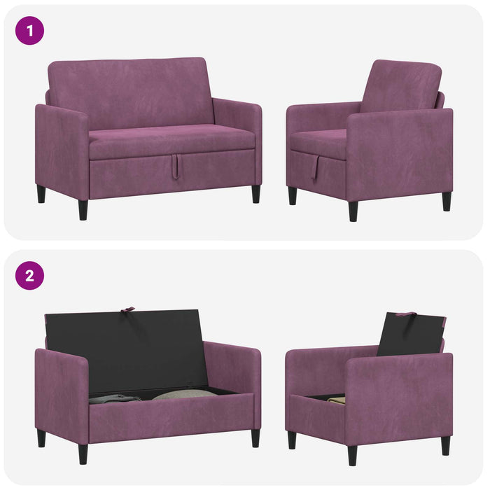 Set de canapea cu spațiu de depozitare 2 buc. Violet Poliester WALTI