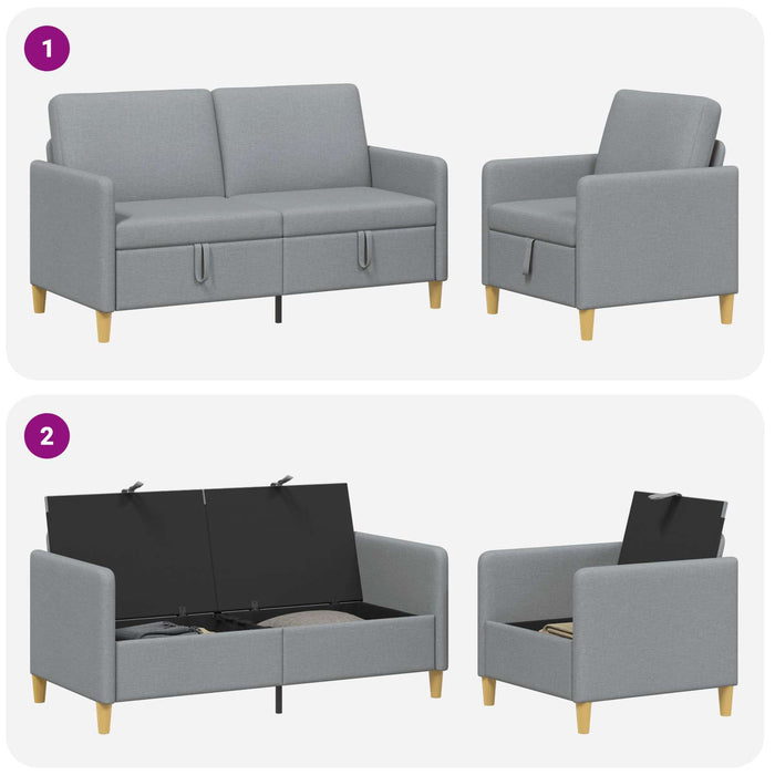 Set de canapea cu spațiu de depozitare 2 pcs Gri deschis - WALTI WALTI