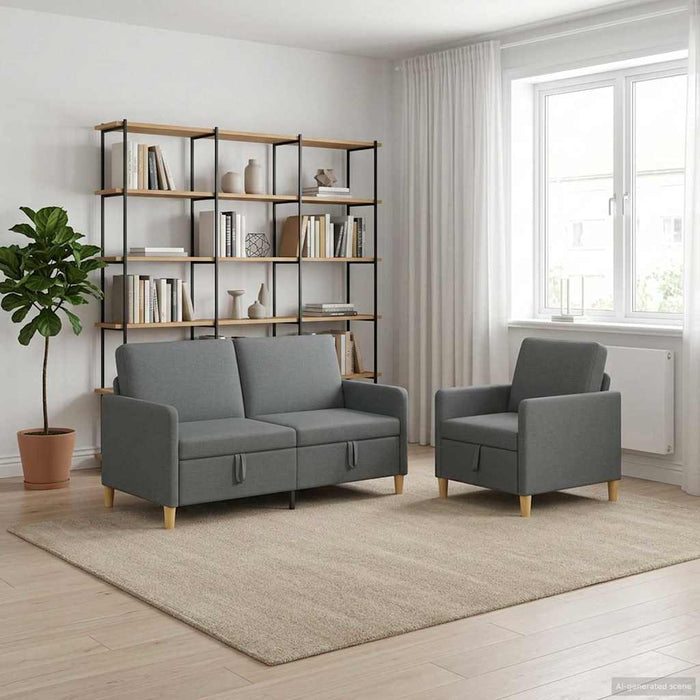 Set de canapea cu spațiu de depozitare 2 pcs Gri închis - WALTI WALTI