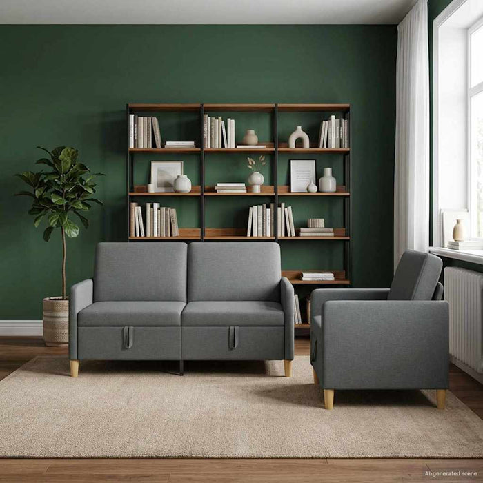 Set de canapea cu spațiu de depozitare 2 pcs Gri închis - WALTI WALTI