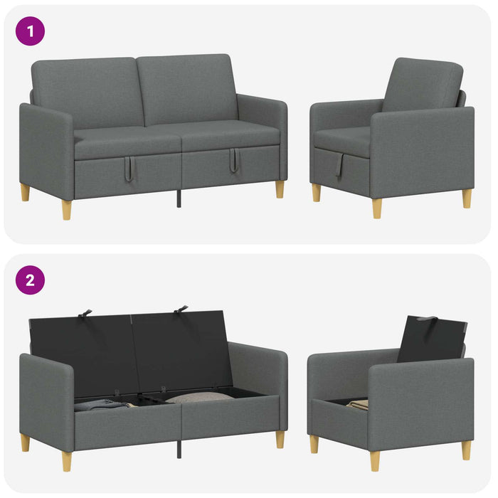 Set de canapea cu spațiu de depozitare 2 pcs Gri închis - WALTI WALTI