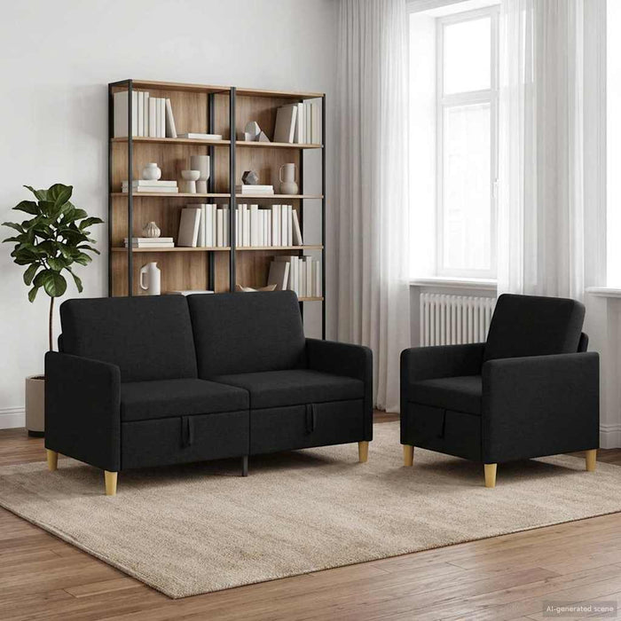 Set de canapea cu spațiu de depozitare 2 pcs Negru Poliester - WALTI WALTI