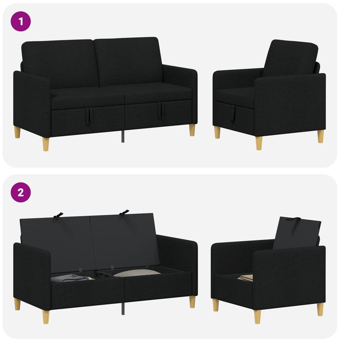 Set de canapea cu spațiu de depozitare 2 pcs Negru Poliester - WALTI WALTI