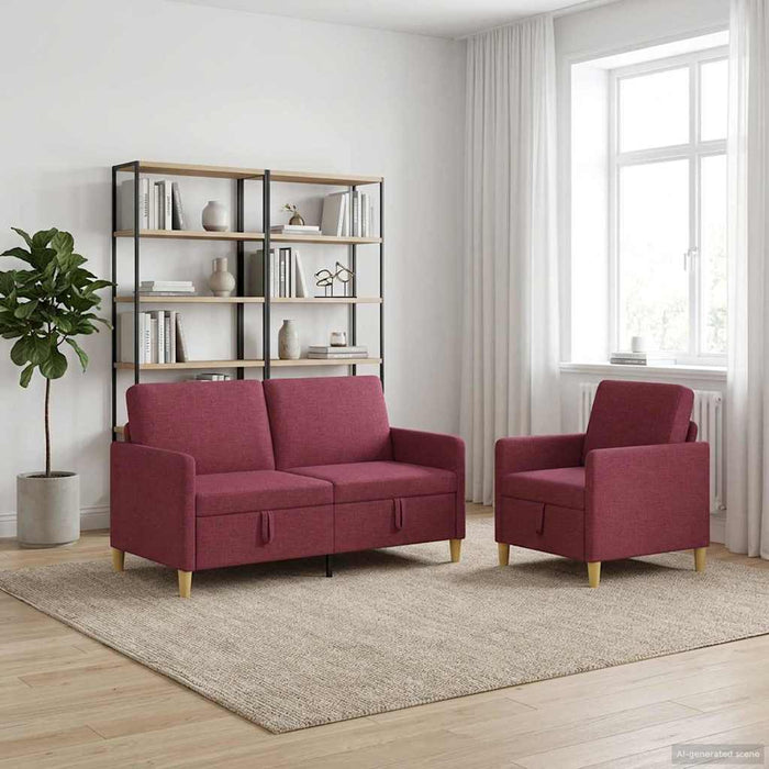 Set de canapea cu spațiu de depozitare 2 pcs Roșu Vin Poliester - WALTI WALTI
