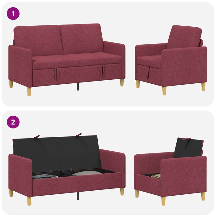 Set de canapea cu spațiu de depozitare 2 pcs Roșu Vin Poliester - WALTI WALTI