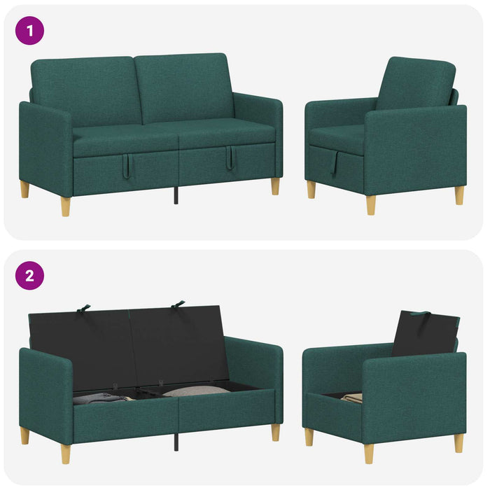 Set de canapea cu spațiu de depozitare 2 pcs Verde închis - WALTI WALTI