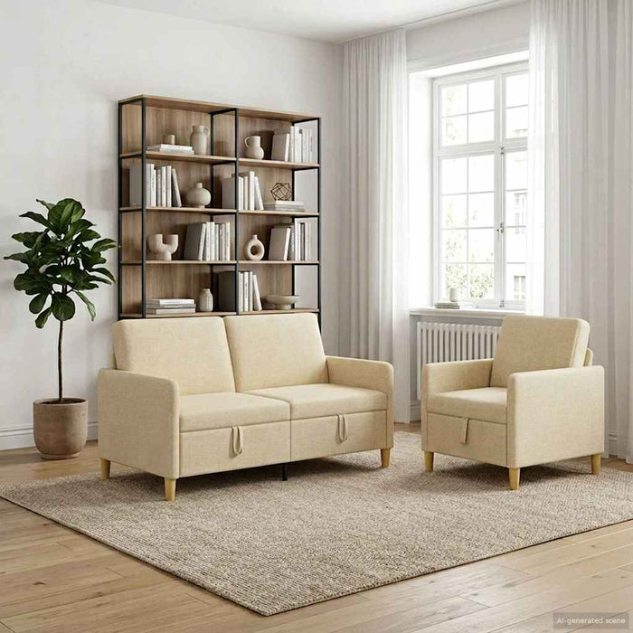 Set de canapea cu spațiu de depozitare 2 pcs Crem Poliester - WALTI WALTI