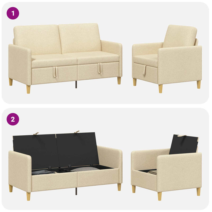 Set de canapea cu spațiu de depozitare 2 pcs Crem Poliester - WALTI WALTI