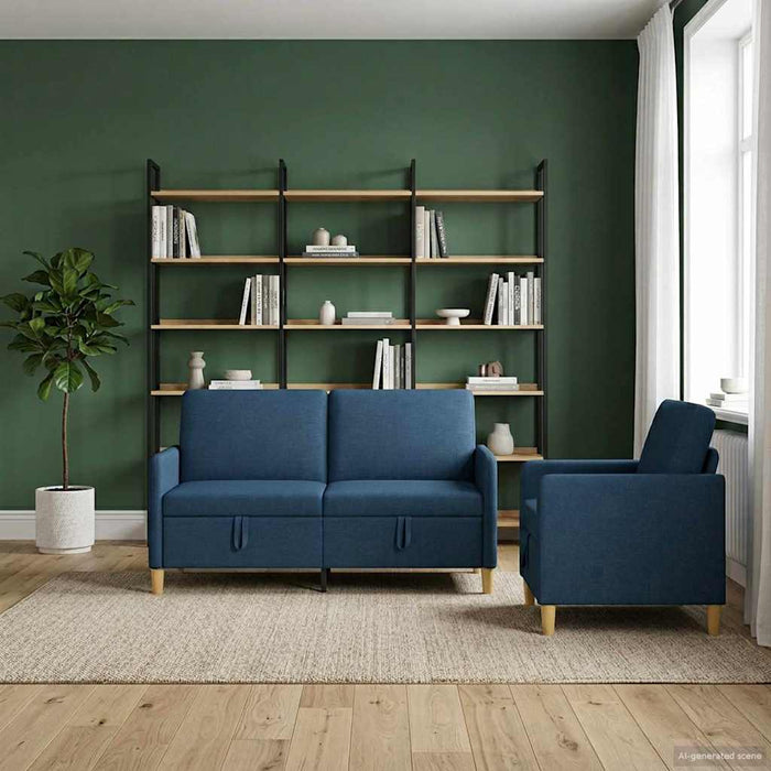 Set de canapea cu spațiu de depozitare 2 pcs albastru Poliester - WALTI WALTI