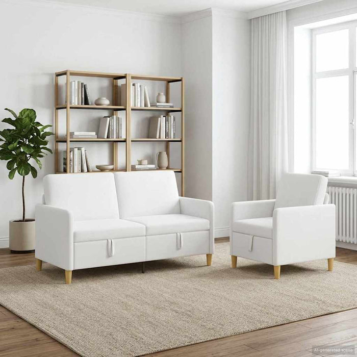 Set de canapea cu spațiu de depozitare 2 pcs Alb Poliester - WALTI WALTI