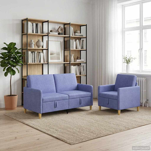 Set de canapea cu spațiu de depozitare 2 pcs Albastru Jeans - WALTI WALTI