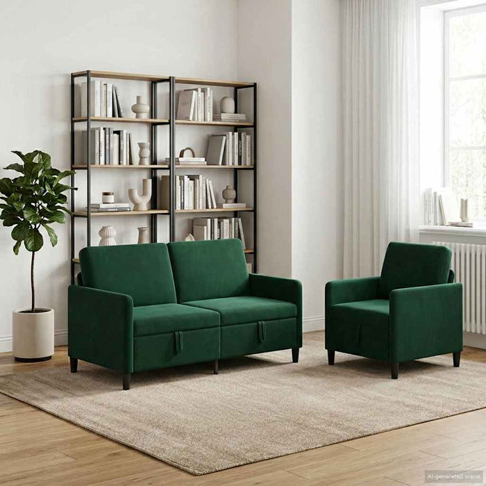 Set de canapea cu spațiu de depozitare 2 buc. Verde închis WALTI