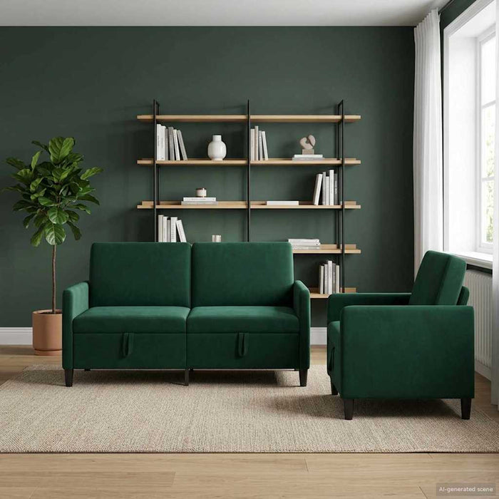 Set de canapea cu spațiu de depozitare 2 buc. Verde închis WALTI