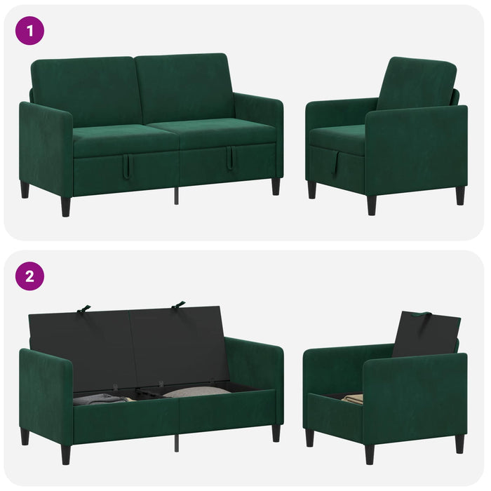 Set de canapea cu spațiu de depozitare 2 buc. Verde închis WALTI