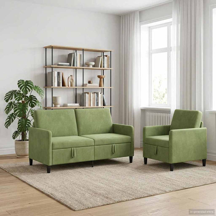 Set de canapea cu spațiu de depozitare 2 buc. Verde deschis WALTI
