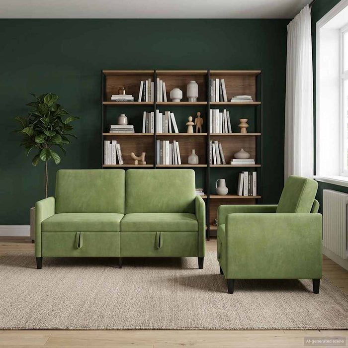 Set de canapea cu spațiu de depozitare 2 buc. Verde deschis WALTI
