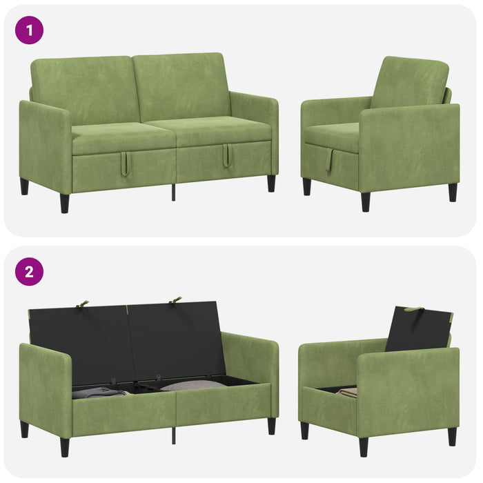 Set de canapea cu spațiu de depozitare 2 buc. Verde deschis WALTI