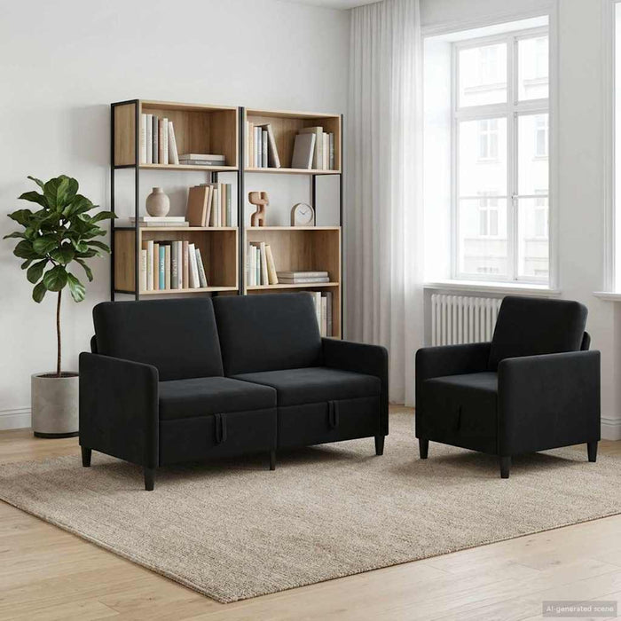Set de canapea cu spațiu de depozitare 2 buc. Negru Poliester WALTI