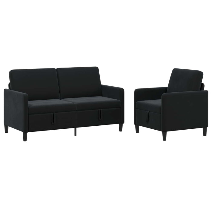 Set de canapea cu spațiu de depozitare 2 buc. Negru Poliester WALTI