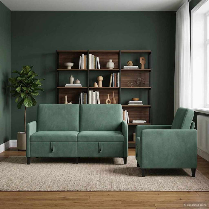 Set de canapea cu spațiu de depozitare 2 buc. Verde Mării WALTI
