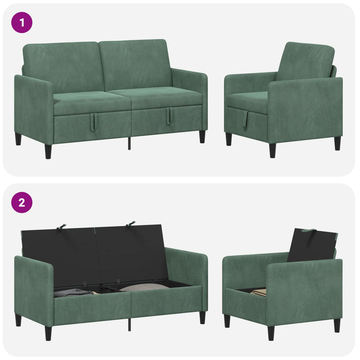 Set de canapea cu spațiu de depozitare 2 buc. Verde Mării WALTI