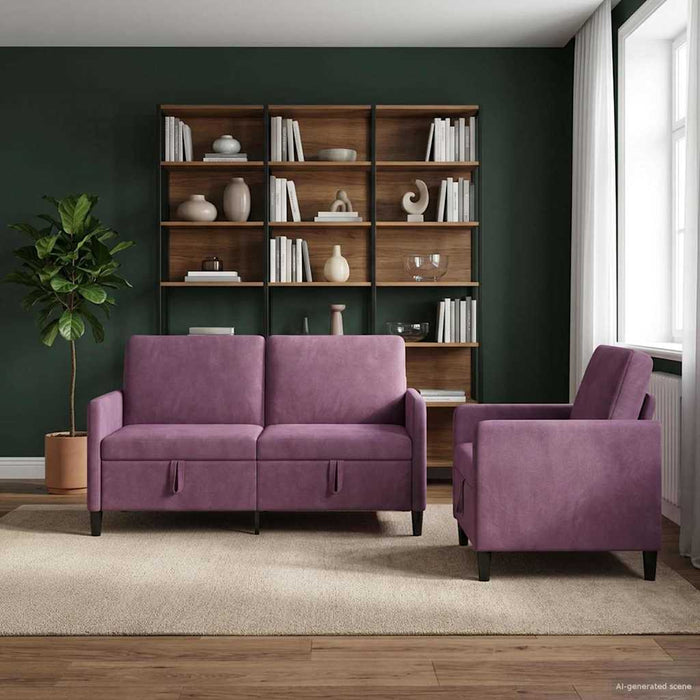 Set de canapea cu spațiu de depozitare 2 buc. Violet Poliester WALTI