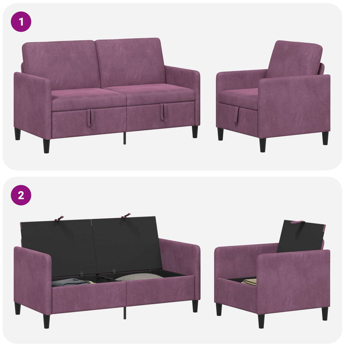 Set de canapea cu spațiu de depozitare 2 buc. Violet Poliester WALTI