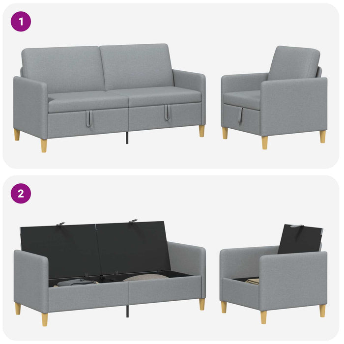 Set de canapea cu spațiu de depozitare 2 pcs Gri deschis - WALTI WALTI