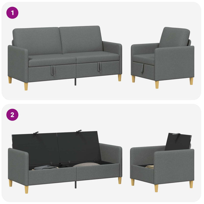 Set de canapea cu spațiu de depozitare 2 pcs Gri închis - WALTI WALTI