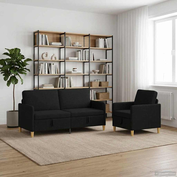 Set de canapea cu spațiu de depozitare 2 pcs Negru Poliester - WALTI WALTI