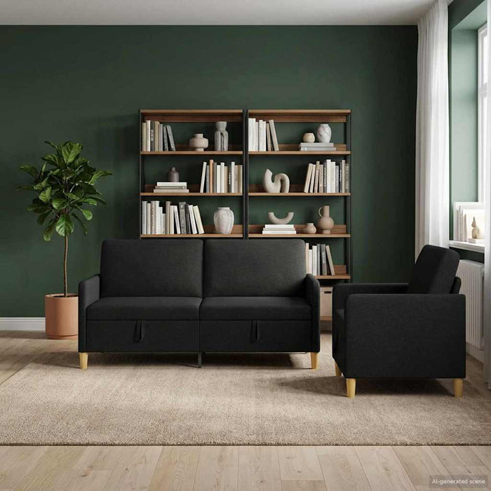 Set de canapea cu spațiu de depozitare 2 pcs Negru Poliester - WALTI WALTI