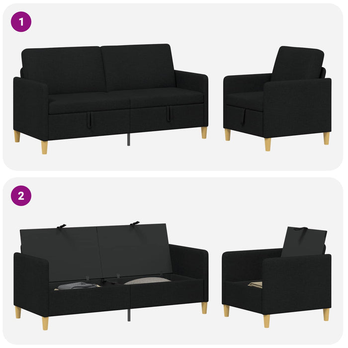 Set de canapea cu spațiu de depozitare 2 pcs Negru Poliester - WALTI WALTI