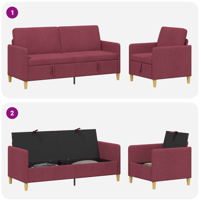 Set de canapea cu spațiu de depozitare 2 pcs Roșu Vin Poliester - WALTI WALTI